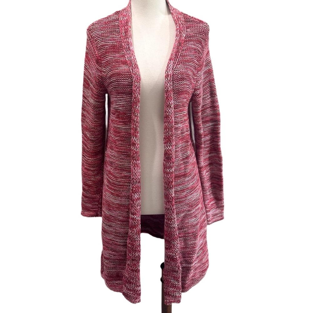 J. Jill Women's Pink Open-Front Sweater 100% Cotton Cardigan EUC Knit